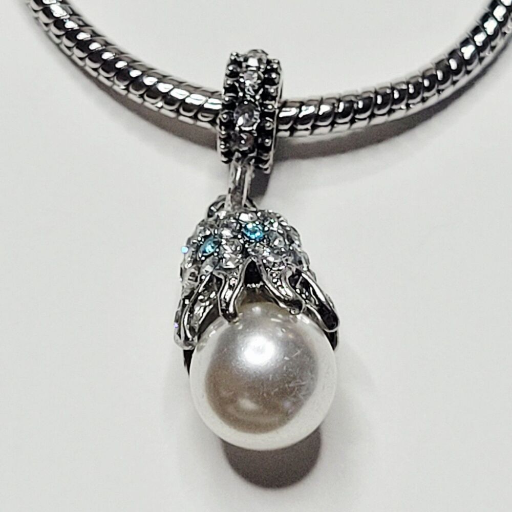 NWT Octopus Charm Pendant For Pandora Bracelet Or Necklace Pearl, Blue, Silver